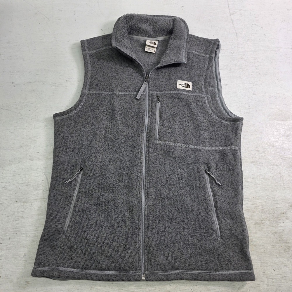 The North Face Gordon Lyons Vest Gray Full Zip Fleece Lined Jacket Mens Sz M EUC